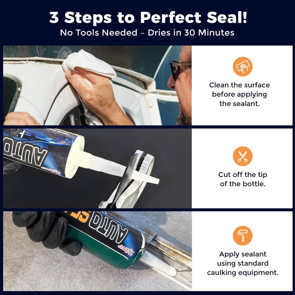 Auto seam sealer tube dispensing sealant with gloved hands