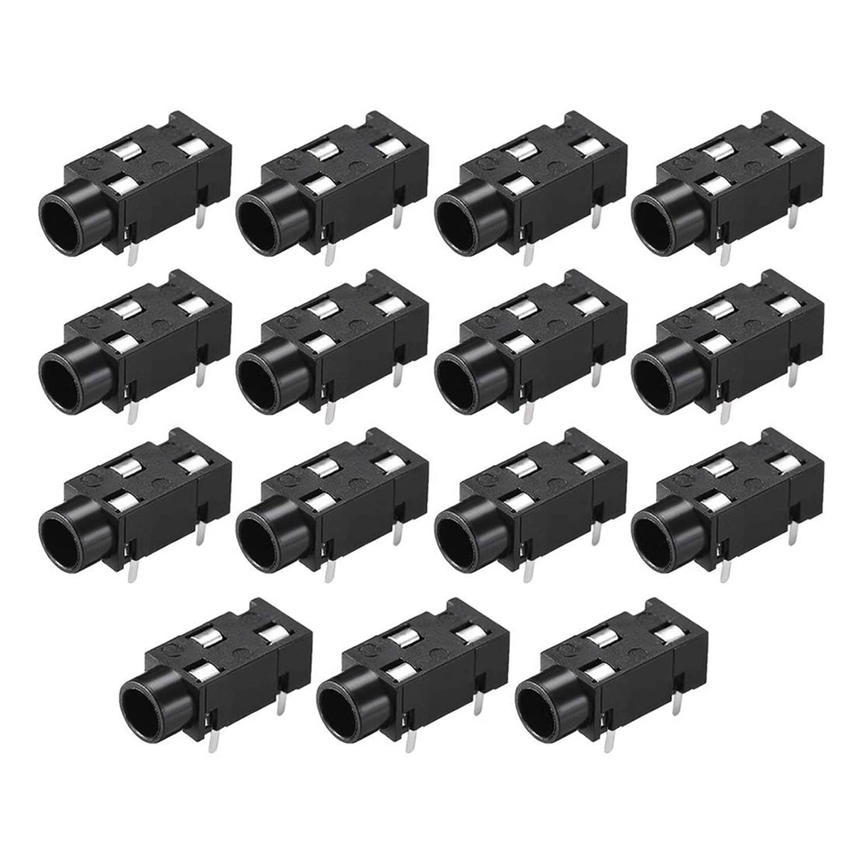 3.5 mm audio jack PCB mount female socket, 3-pin, black, multiple views