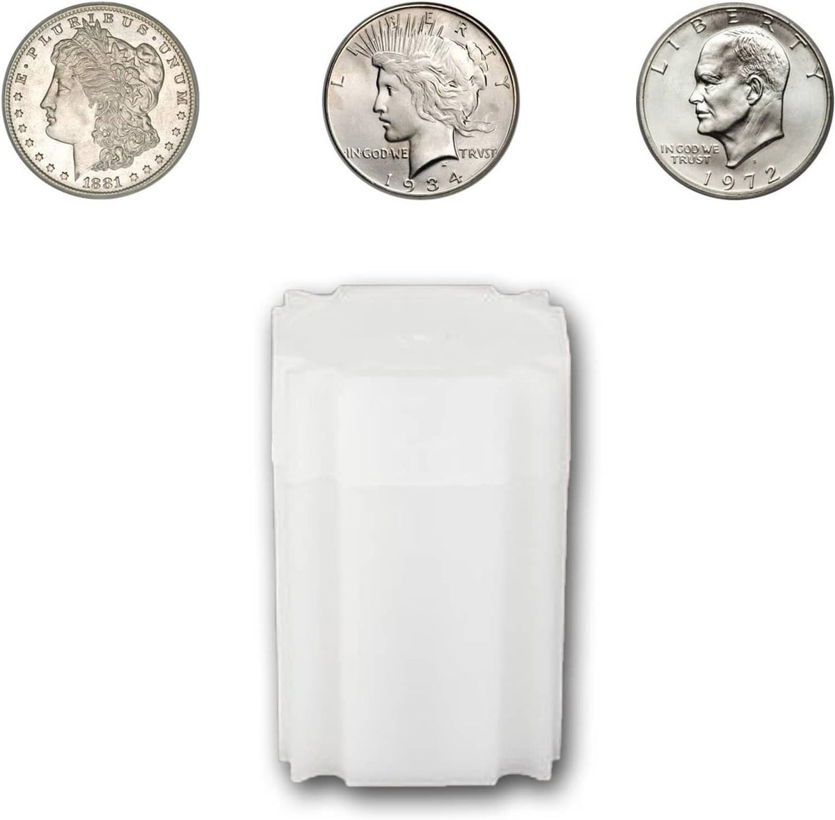 Large silver dollar coin tube with white wrap, empty holder for 38mm coins