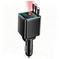 Retractable car charger with three USB-style ports and LED charge display, black body