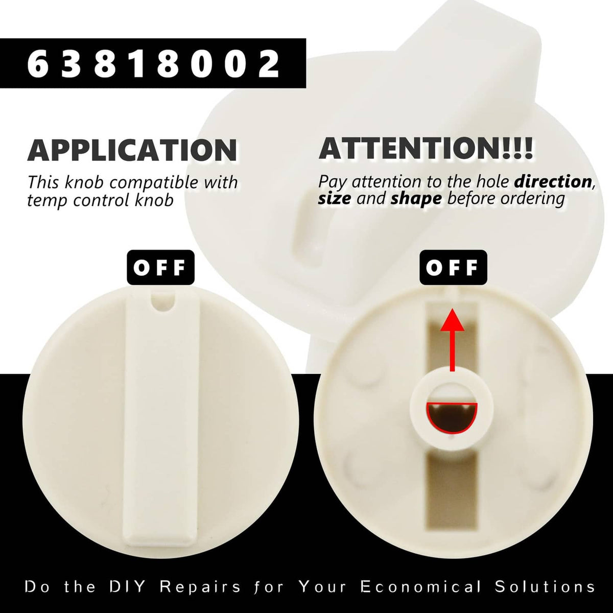 Off-white temp control knob, OFF position marked