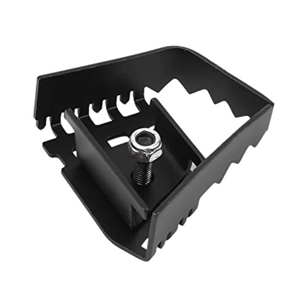 Underside of rear brake extension pedal bracket, matte black with threaded bolt stud