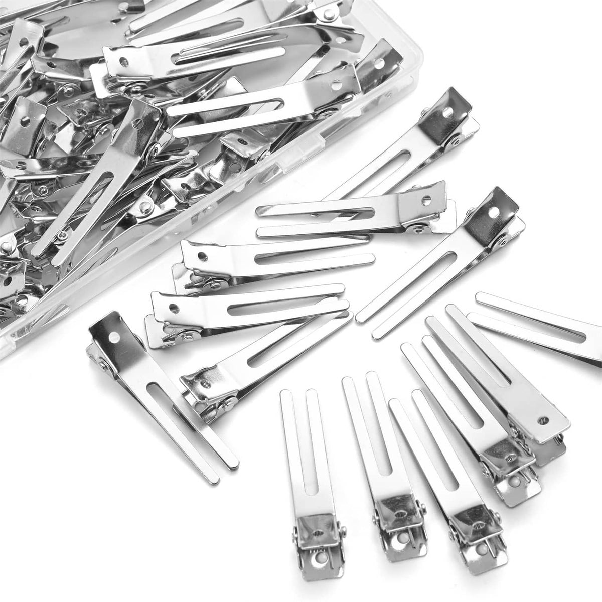 Silver double-prong metal hair clips, metal sectioning clips assorted