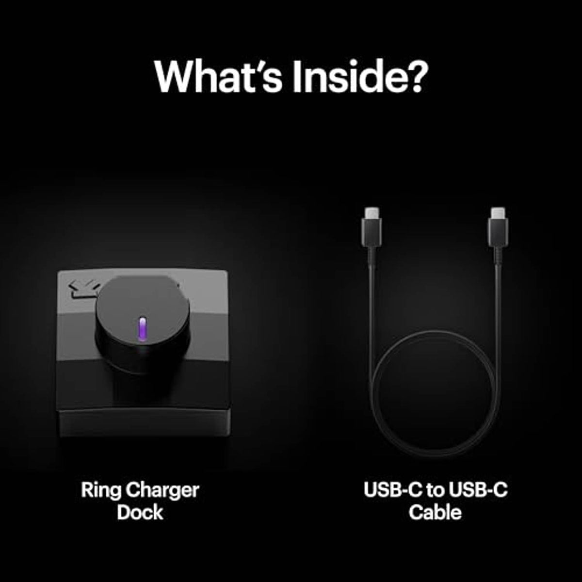 Black ring charger dock with cable ports shown on separate USB-C cable
