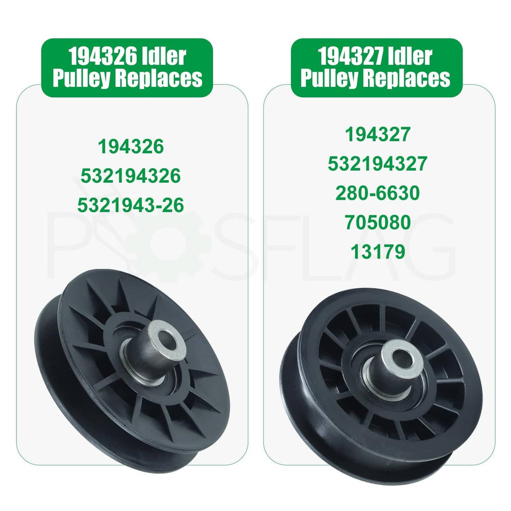 Black idler pulley wheels with metal center shafts for 194326 and 194327