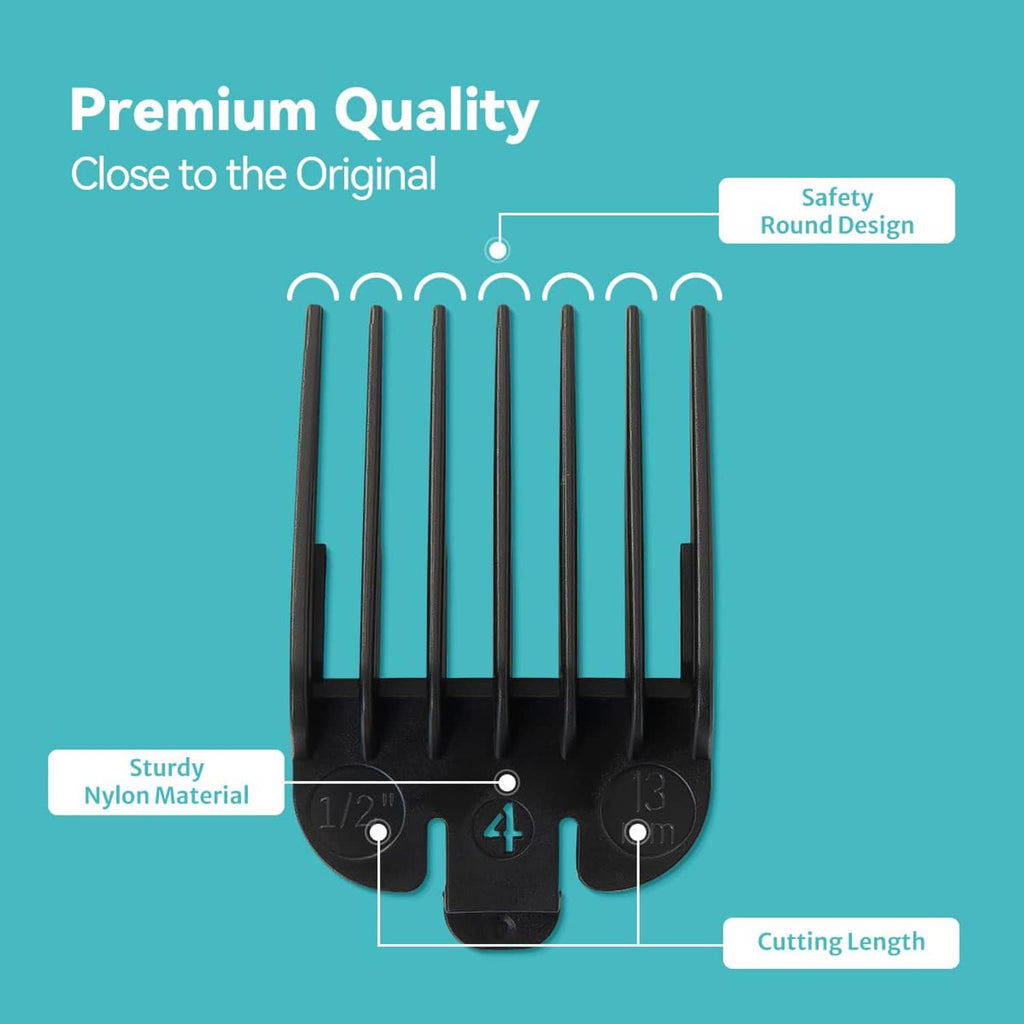 Black clipper guards set with multiple sizes and adjustable cutting lengths