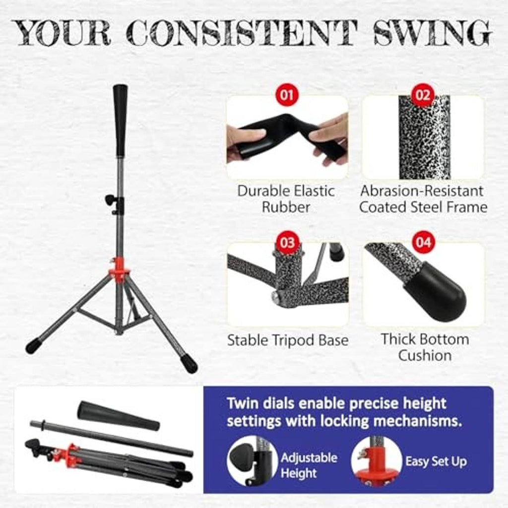 Baseball practice net stand with stable tripod base and adjustable height pole
