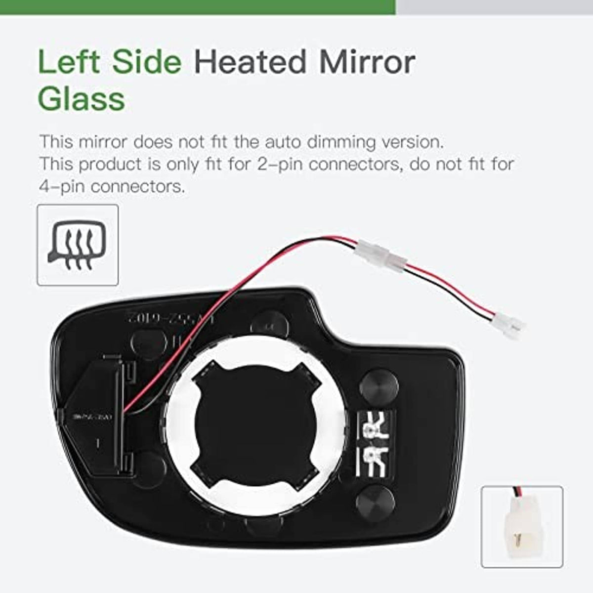 Driver-side mirror glass housing with mounting ring and wiring harness