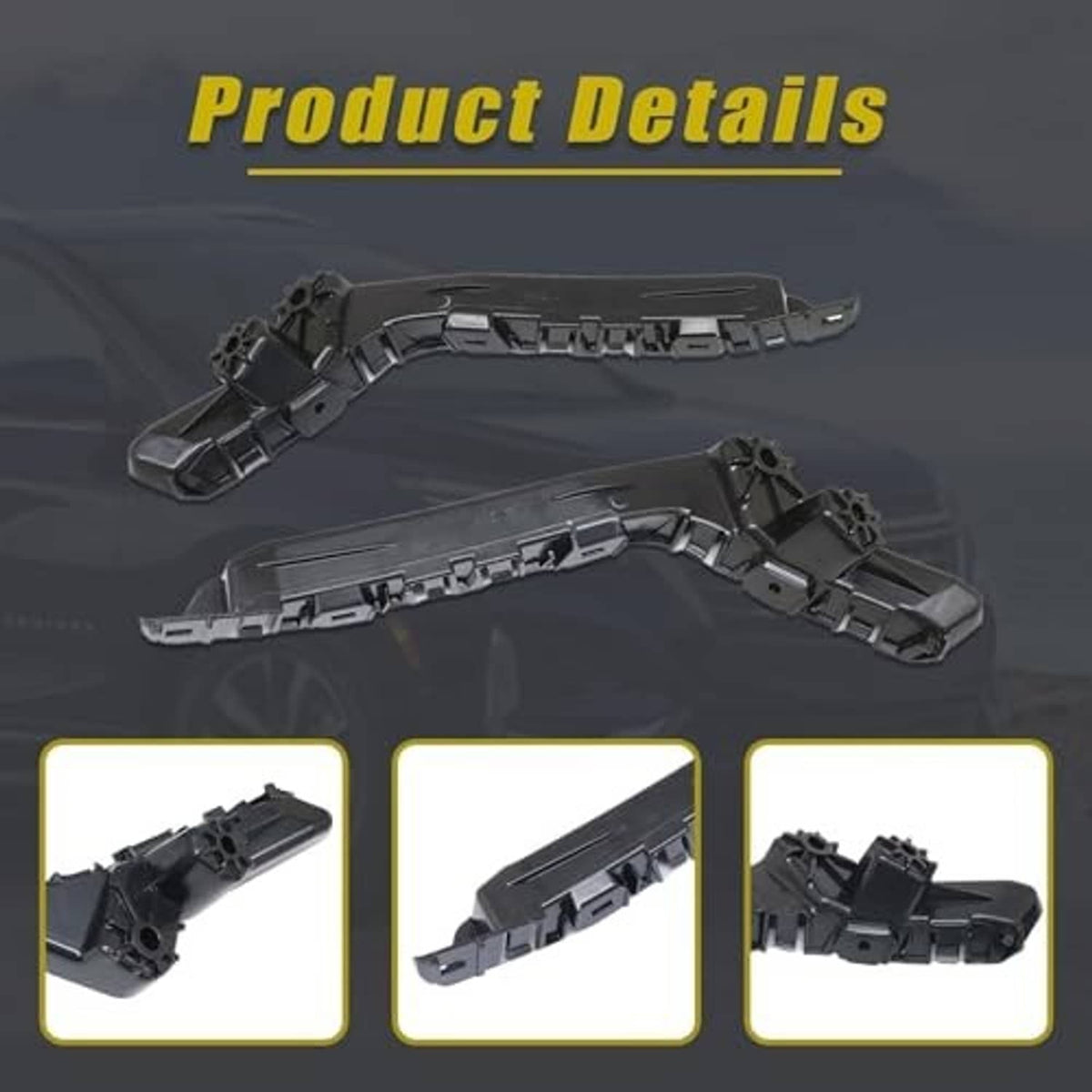 Black front bumper cover retainer bars with mounting clips, multiple parts shown