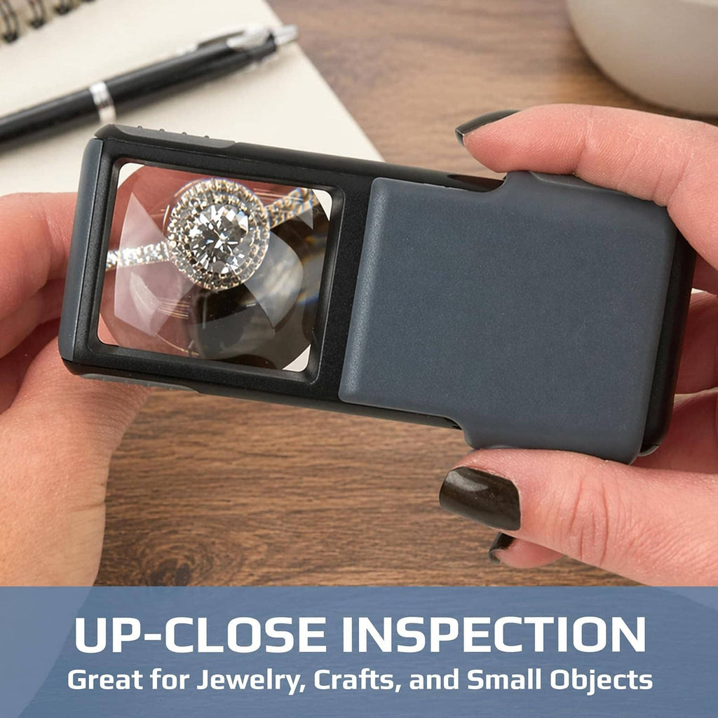LED lighted magnifier with aspheric lens, illuminating jewelry inspection