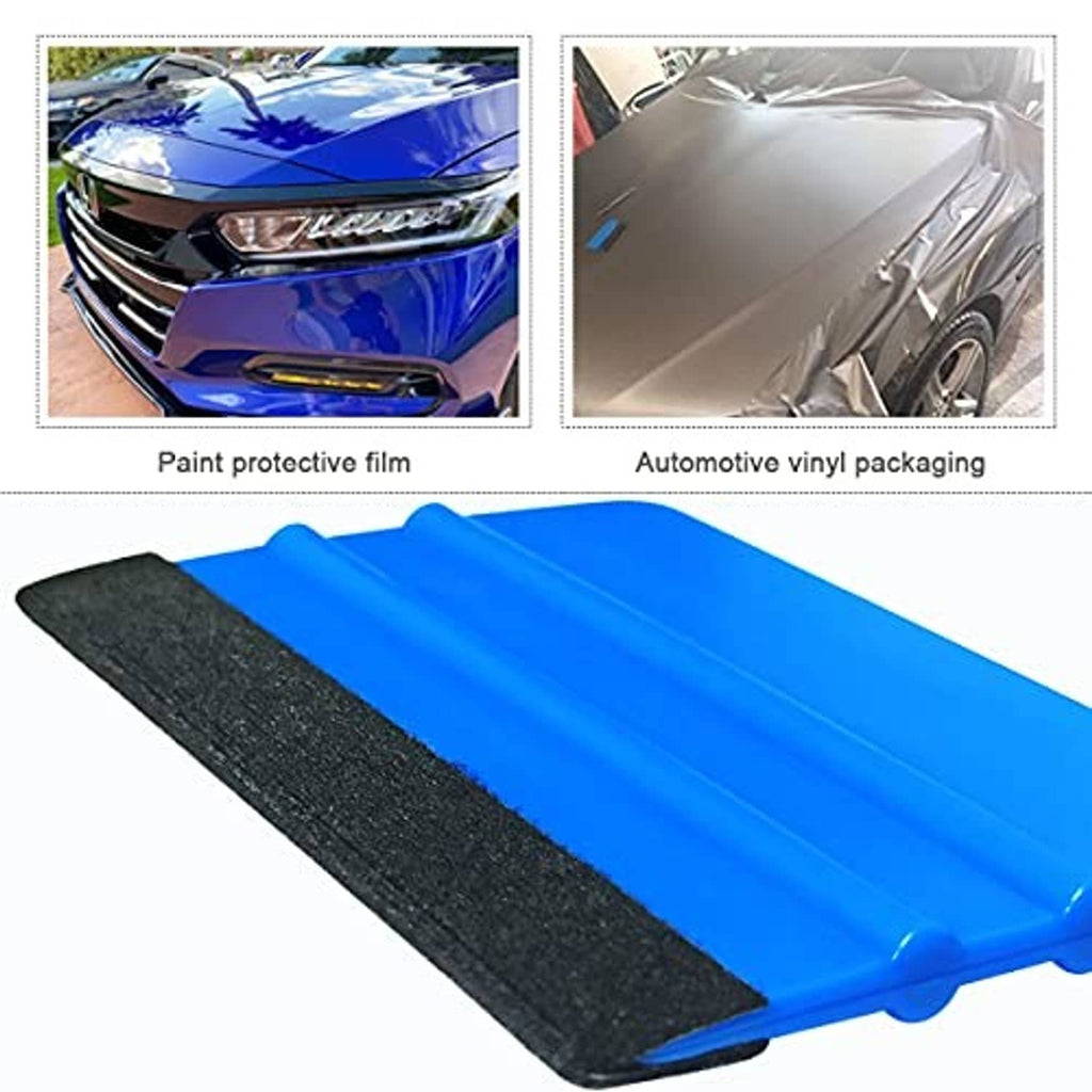 Blue squeegee with long black felt pad for smoothing protective film on surfaces