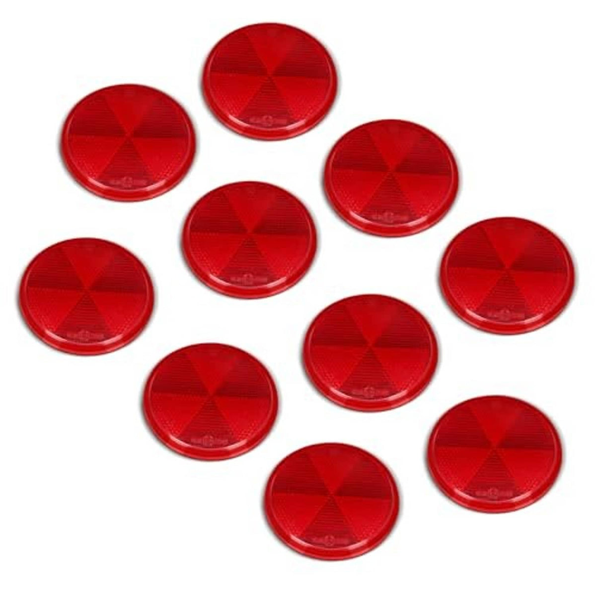 Set of red round self-adhesive reflectors with star-pattern lens, 10 pack