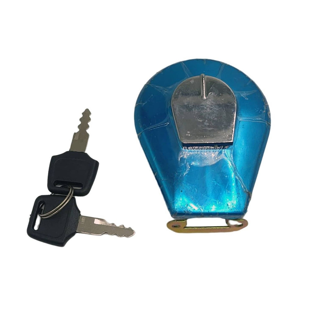 Blue motorcycle fuel tank cap and key set with keyring