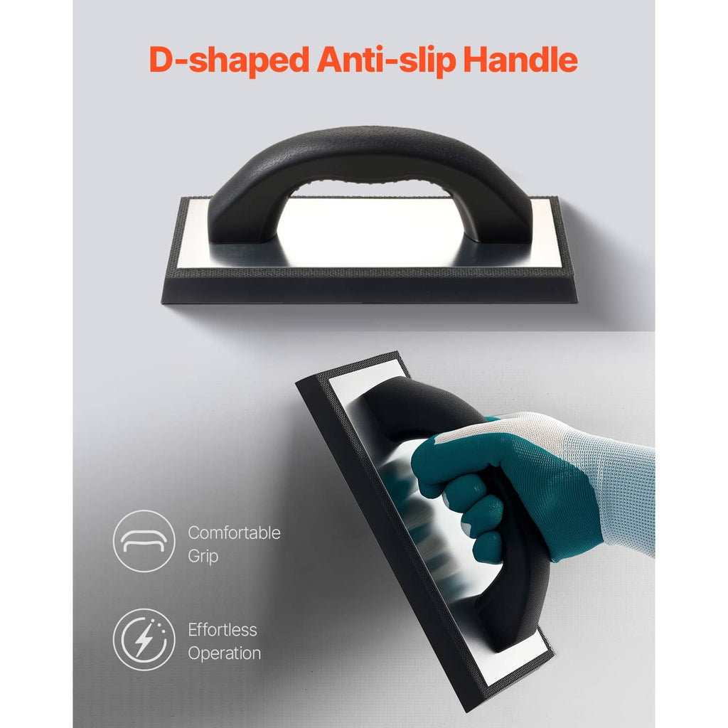 Black D-shaped anti-slip grout float handle on rectangular rubber base