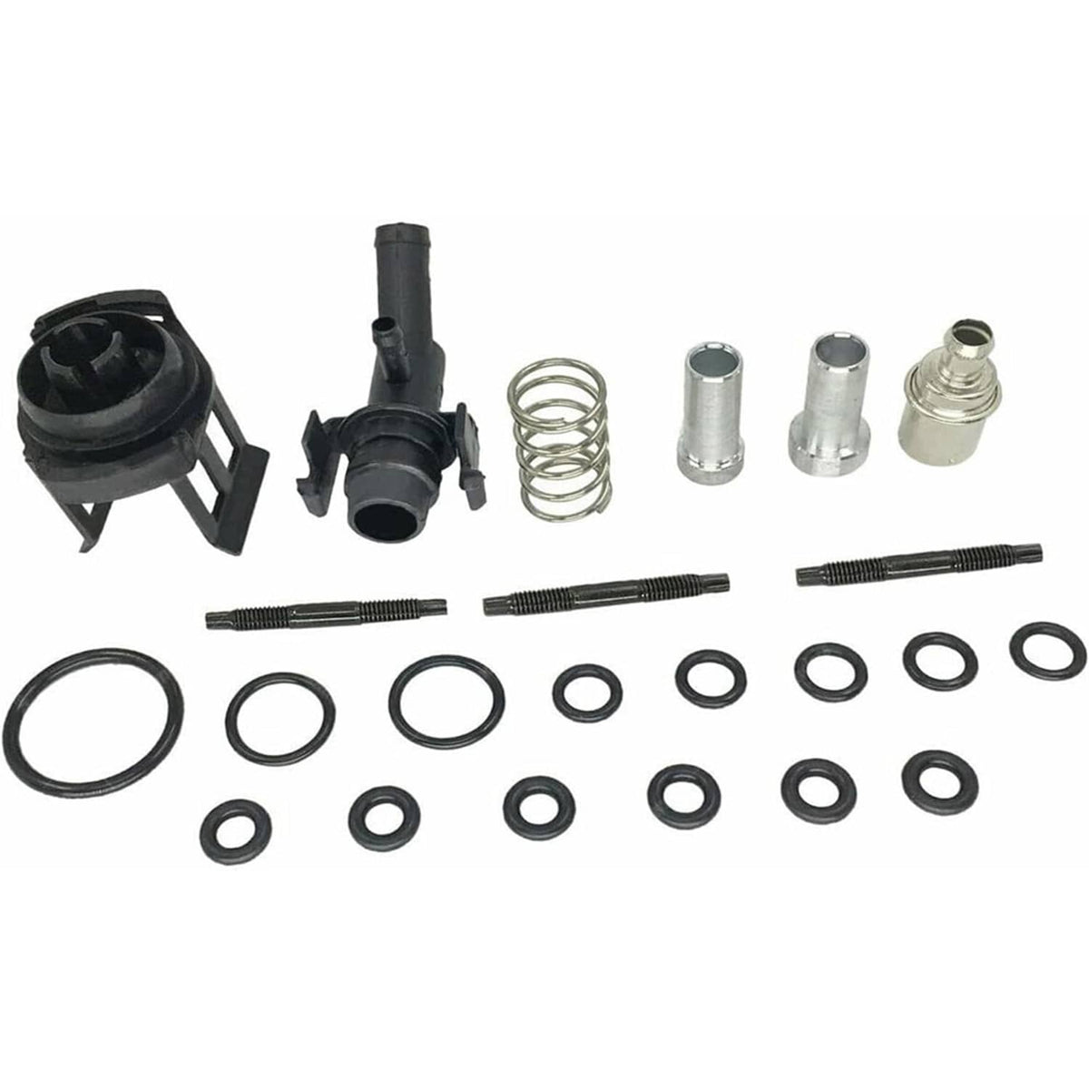 Intake manifold hardware set with sleeves, spring, and multiple O-ring seals.