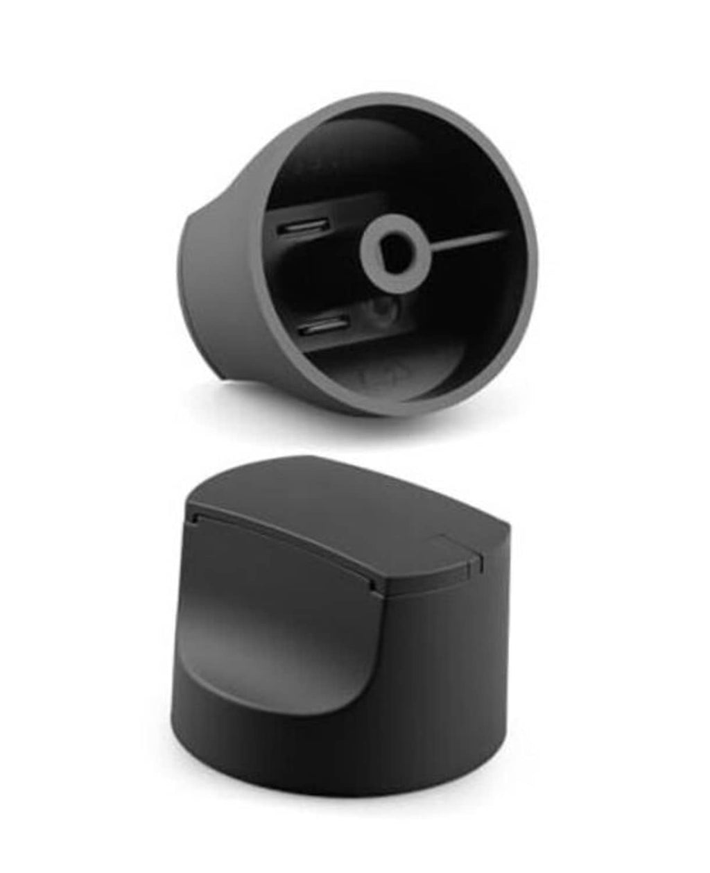 Matte black grill control knob with center mounting hole and indicator slots