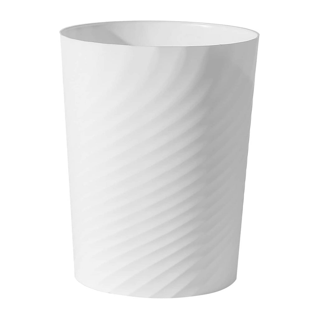White plastic small trash can with ridged sides and open top