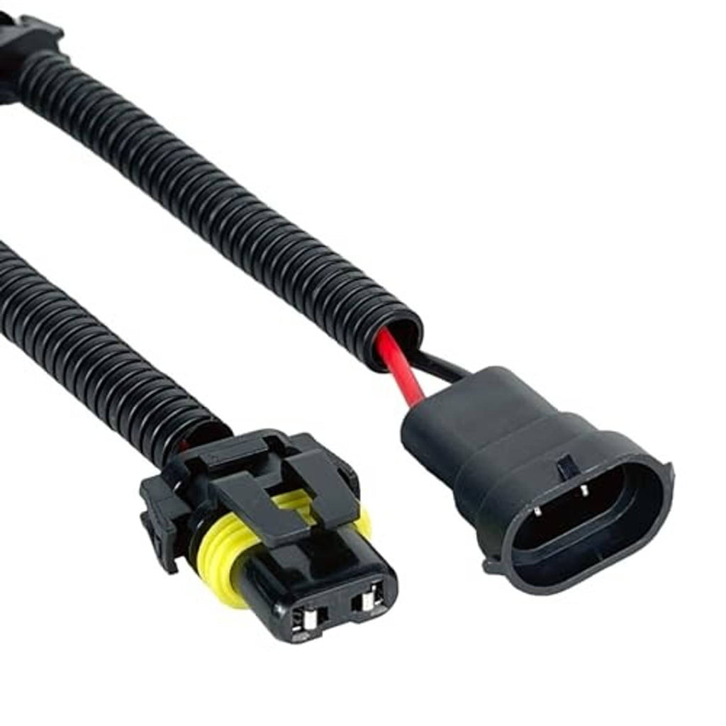 Dual bulb harness connector pigtails with ribbed wiring and keyed plugs