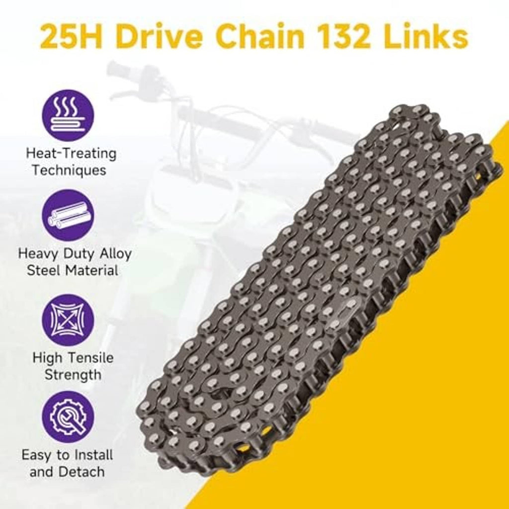 Dark steel 25H drive chain with 132 links and interlocking roller pins