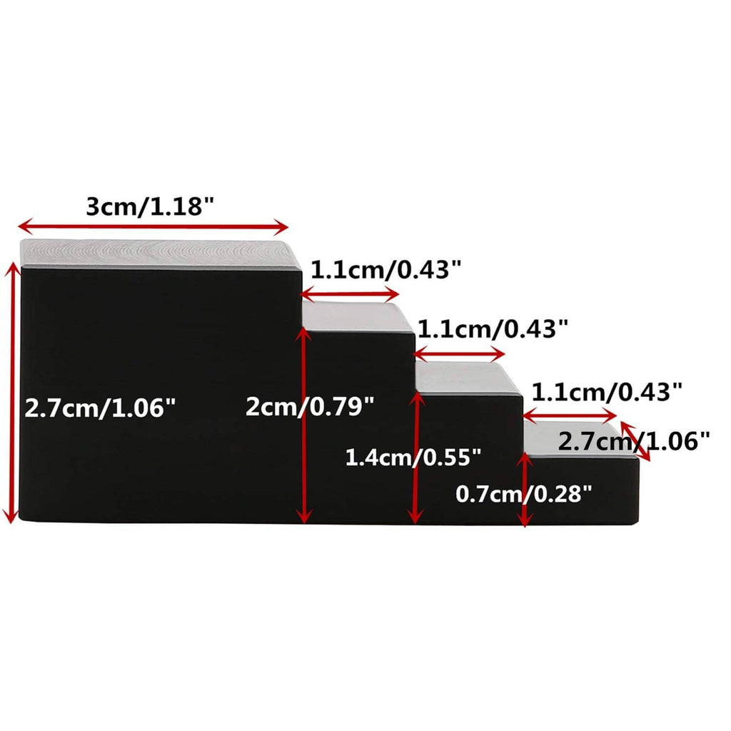 Black stepped locking tool with printed size measurements and dimensions