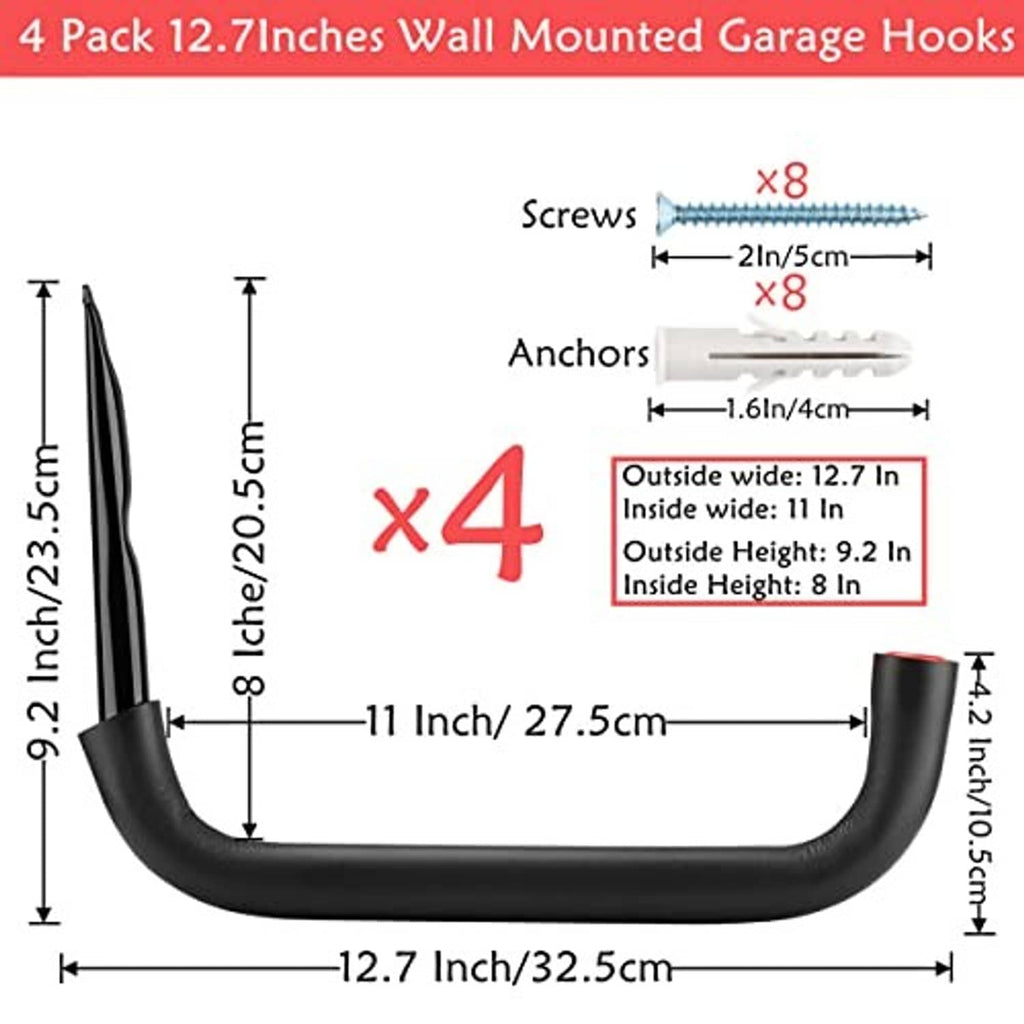 Wall-mounted hook size guide showing 12.7 in width and 4-hook set