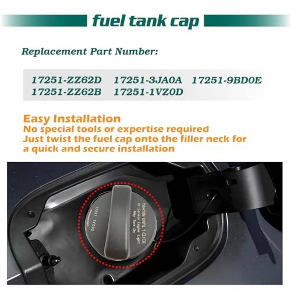Fuel tank cap installed on filler neck, black cover with tether