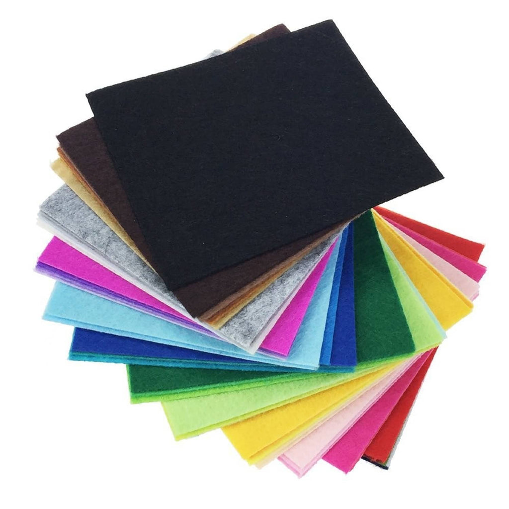 Felt fabric square set with a black top layer and multicolor layers underneath
