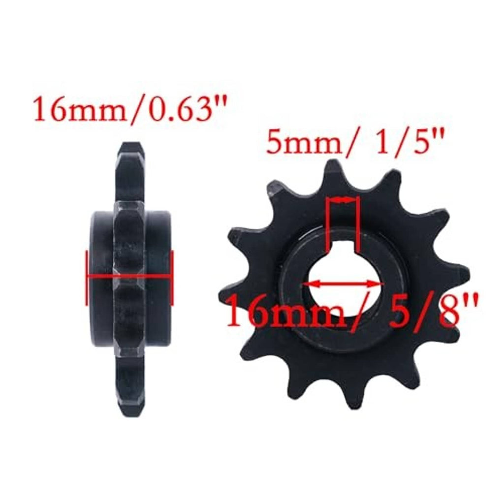 Black 12-tooth sprocket with 5/8 in bore and metal spacer, dark finish.