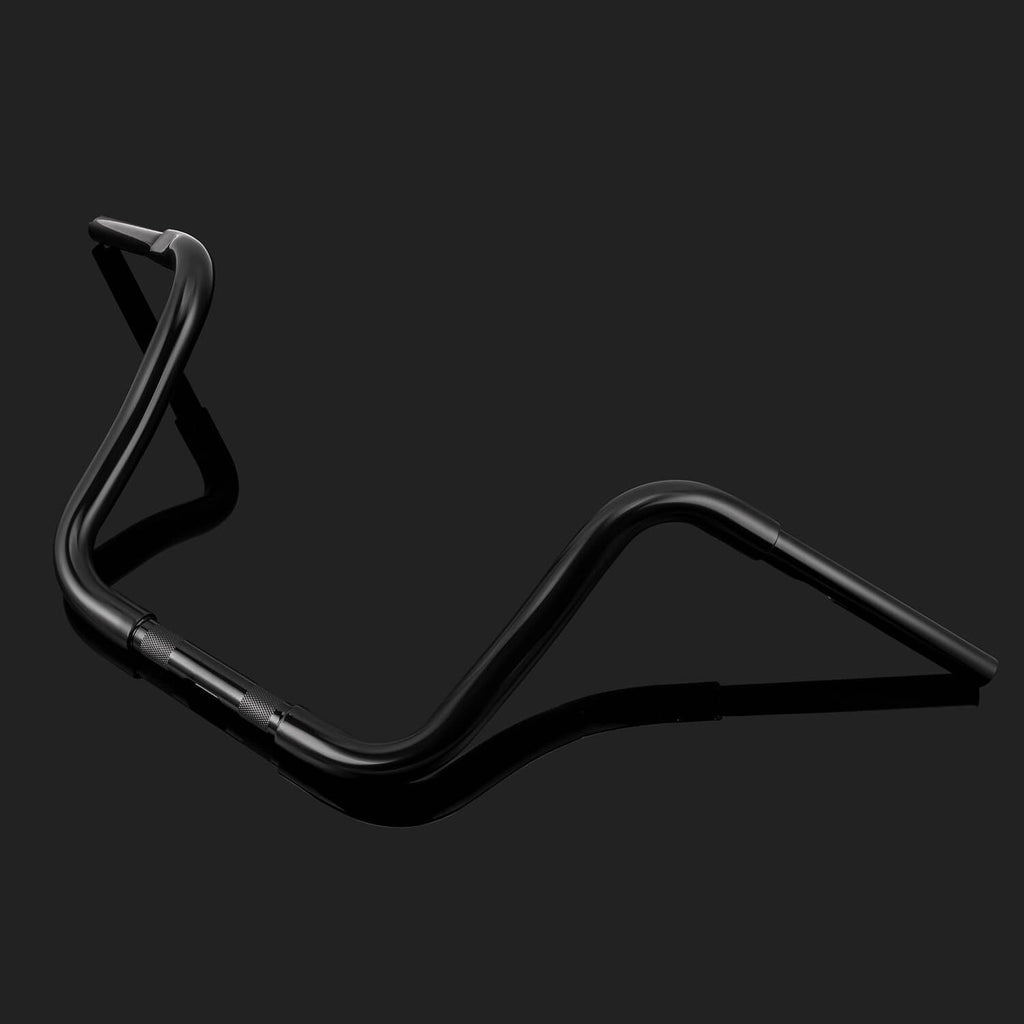 Black ape hanger handlebar with long sweeping bends and mounting clamp