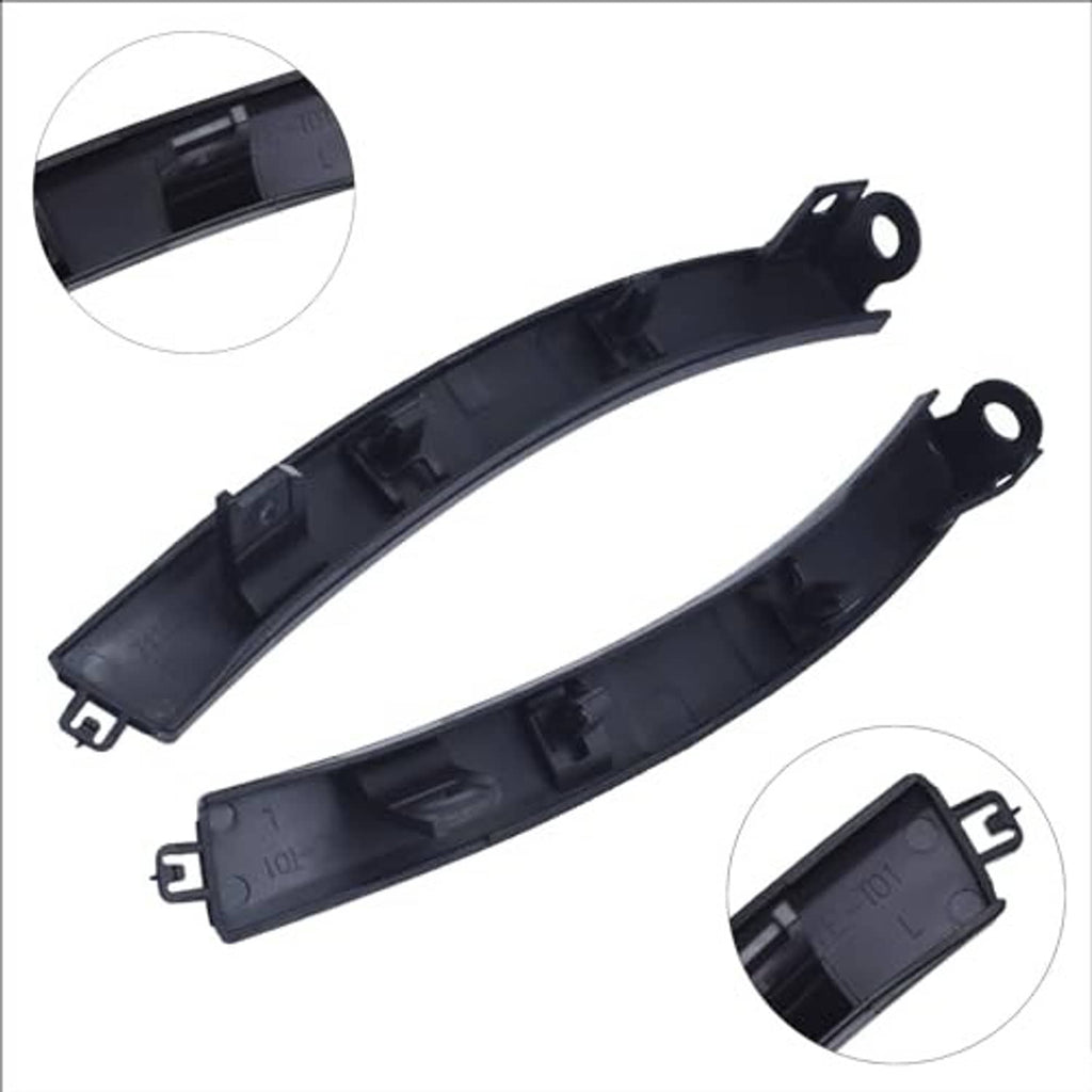 Black front bumper filler trim pair showing inner mounting tabs and clip openings