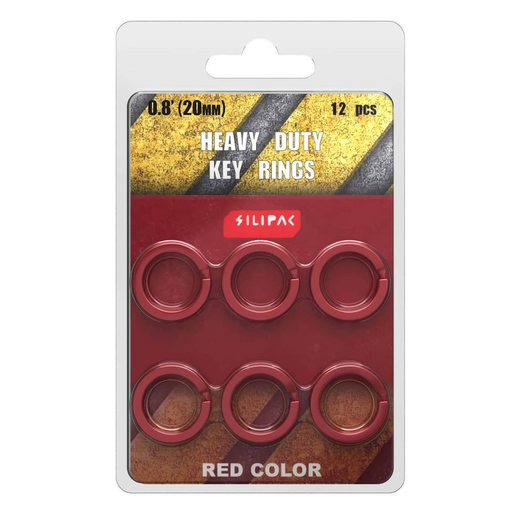 Silipac 0.8 in red heavy-duty key rings, 12 pack on retail card