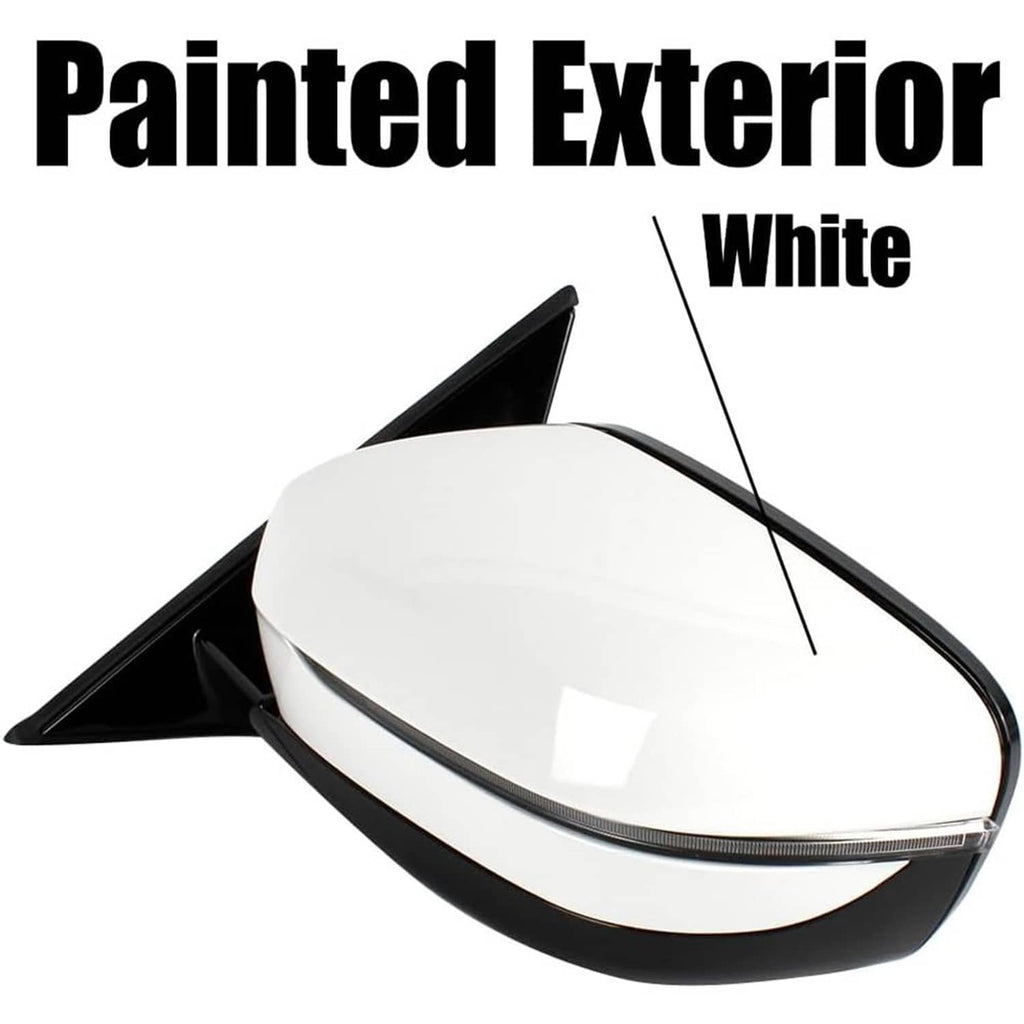 White painted left side mirror cover with black backing and clear lens on outer edge