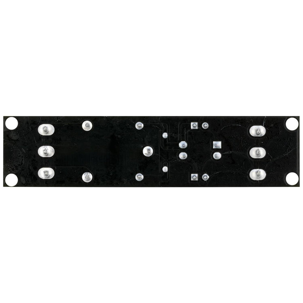 Relay module PCB backside with mounting holes and solder pads