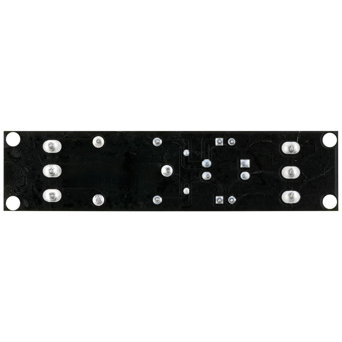 Relay module PCB backside with mounting holes and solder pads