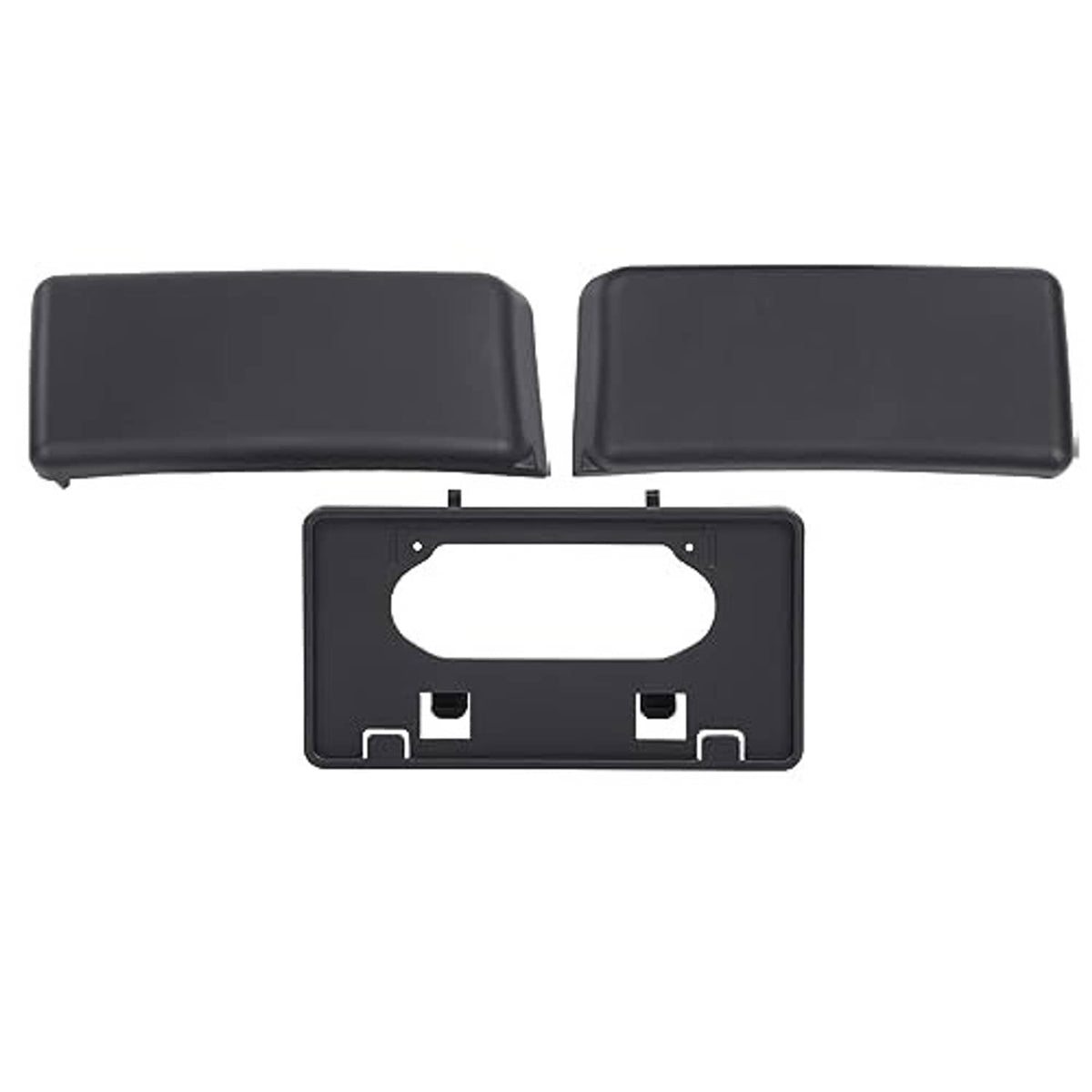 Front bumper guard pads with license plate bracket, dark gray plastic