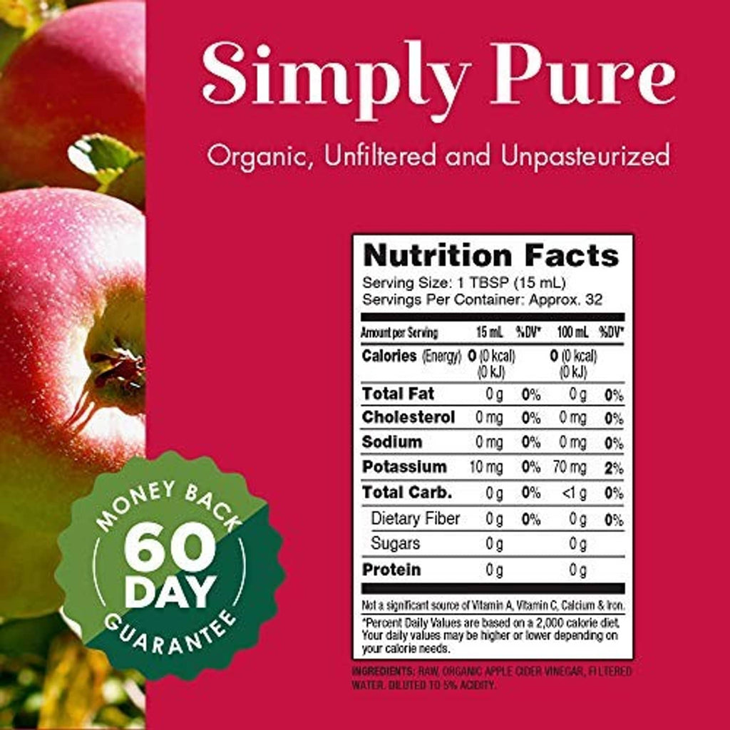 Apple cider vinegar bottle label with Nutrition Facts and ingredient panel