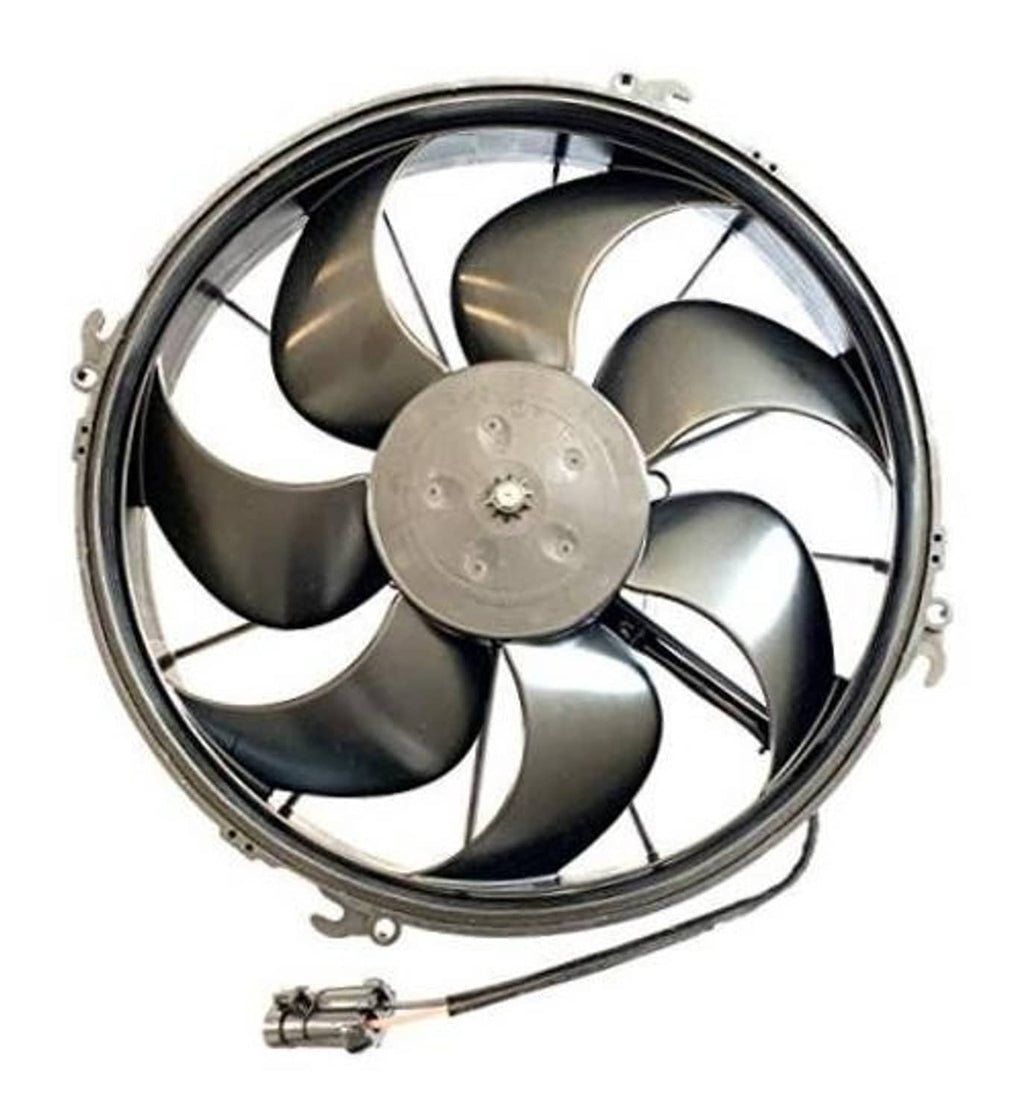 SPAL 12V puller fan assembly with six curved blades in black frame and silver hub