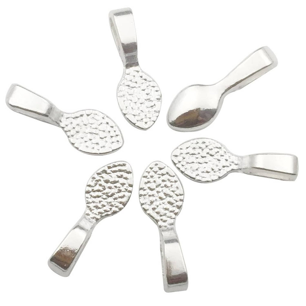 Shiny silver glue-on pendant bails with textured teardrop loops and open ends
