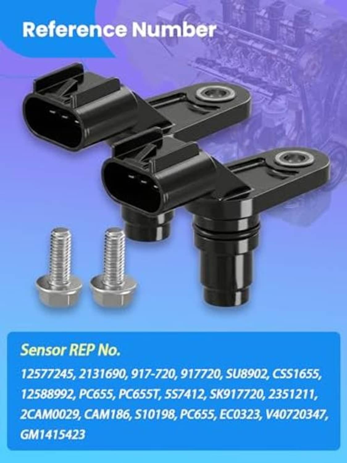 Camshaft position sensor reference number card with connectors and mounting screws