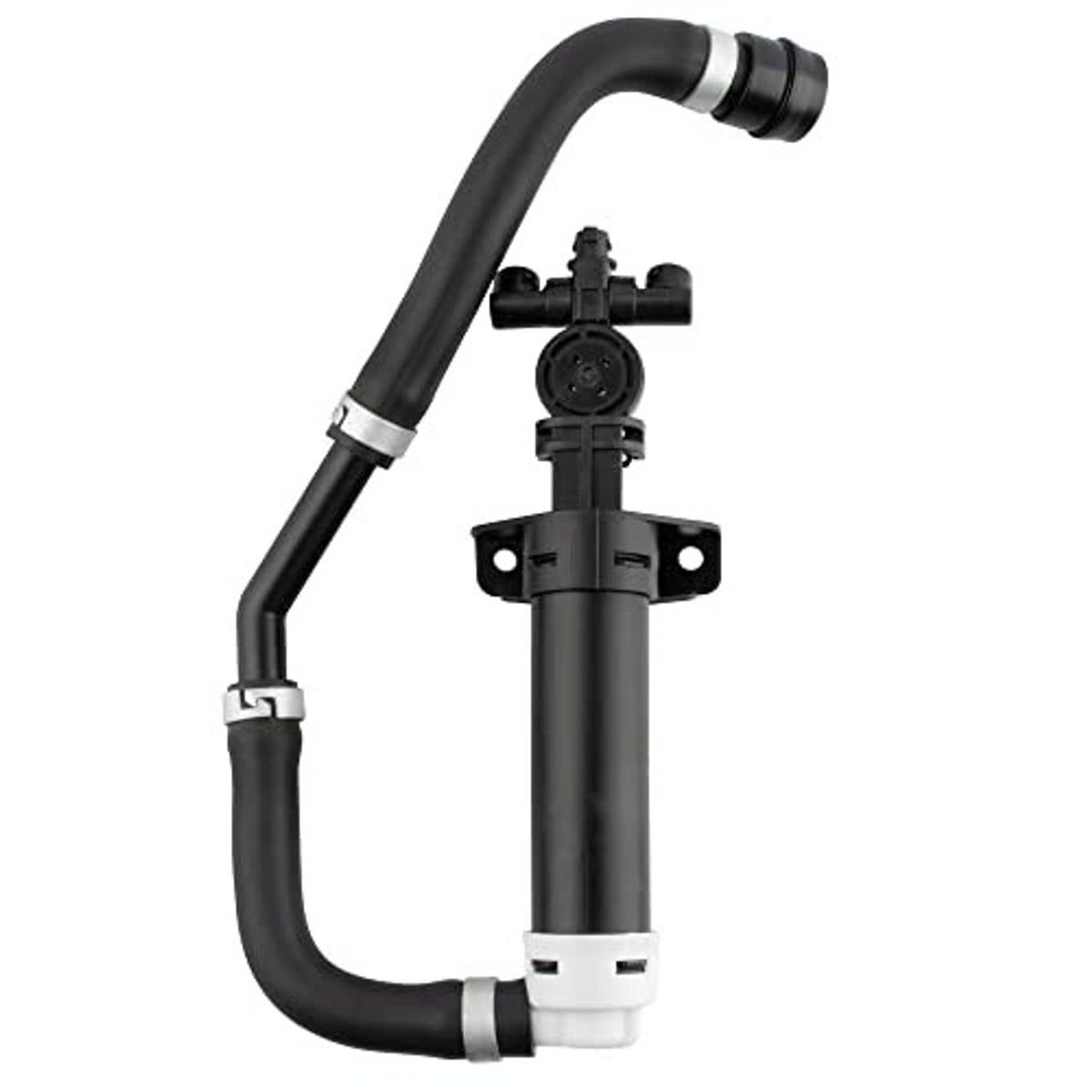 Headlight washer nozzle jet sprayer pump outlet with curved hoses, black