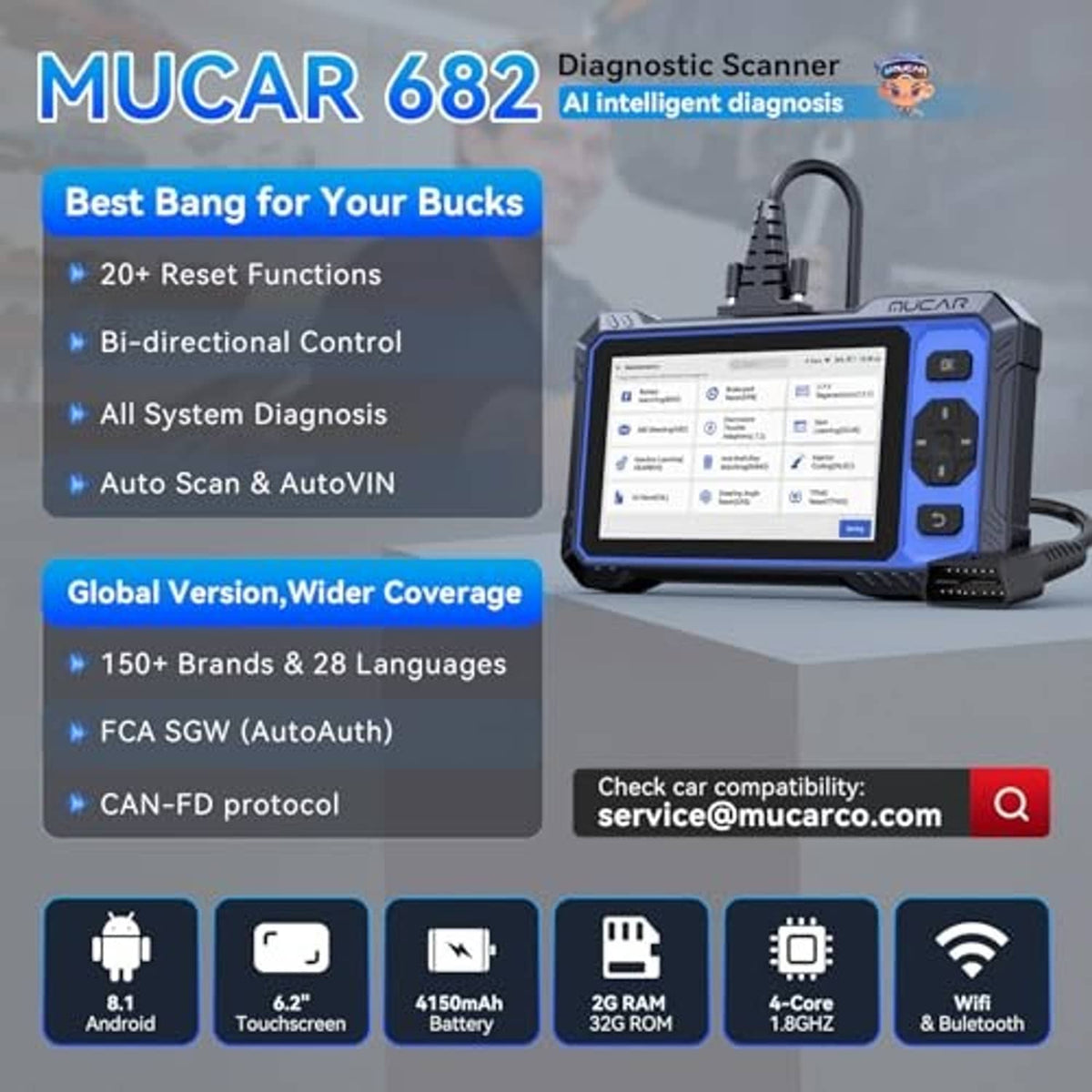 Handheld OBD2 scanner with touchscreen and right-side button panel