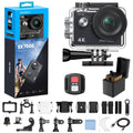 AKASO EK7000 action camera kit with black waterproof camera, lens, and mounting accessories