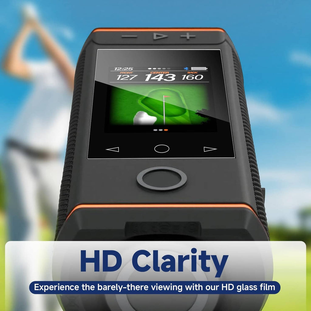 Tempered glass screen protector on GPS speaker display, close-up view