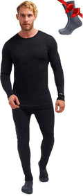 Men's dark heather long-sleeve merino thermal base layer top and matching leggings
