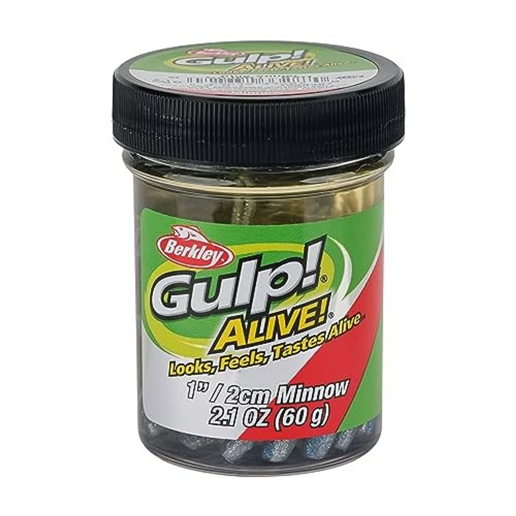 Berkley Gulp Alive soft plastic bait jar, green label, 1 in minnow