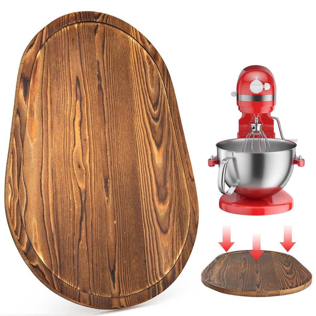 Brown pine wood bowl lift slider for KitchenAid, oval base and matching insert