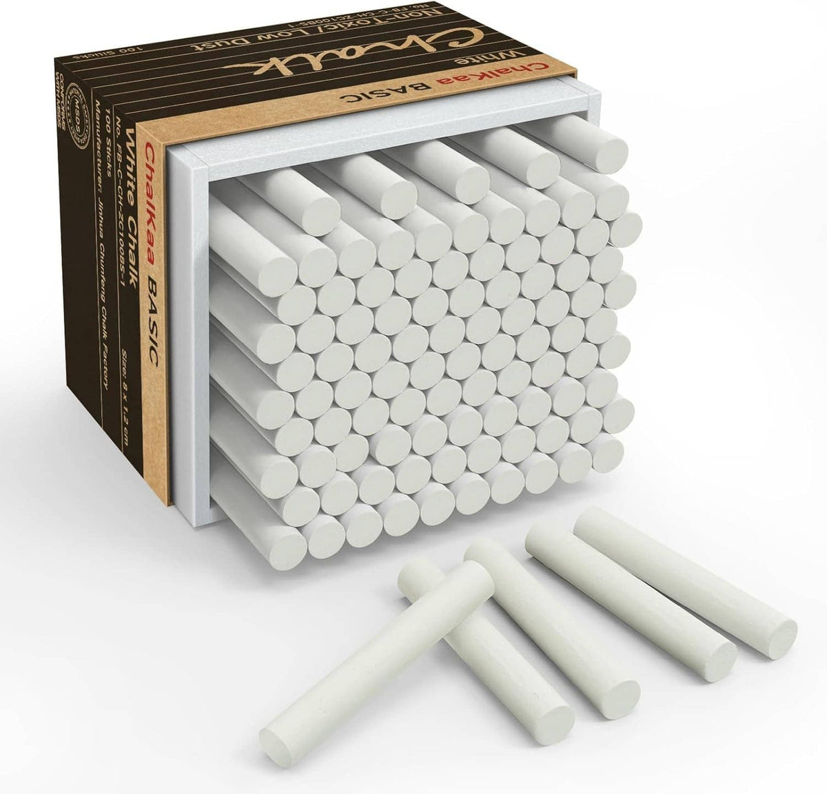 White chalk stick set of 100: box pack and neatly shown white chalk sticks