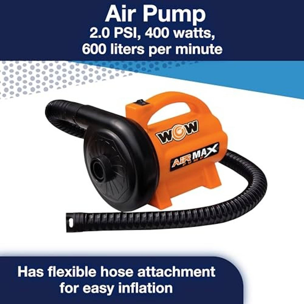 Orange electric air pump with black flexible hose and AirMAX nozzle