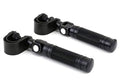 Pair of black foldable highway pegs with textured grips and mounting clamp