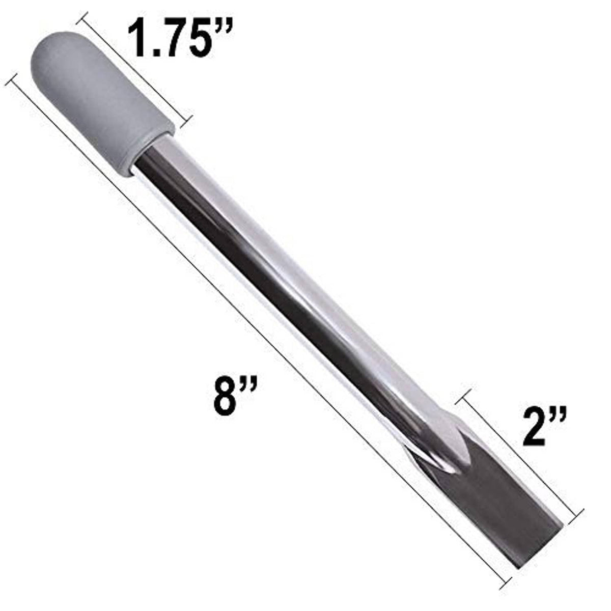 Brake handle extension size marked: 8 in length, gray rubber grip, black tip